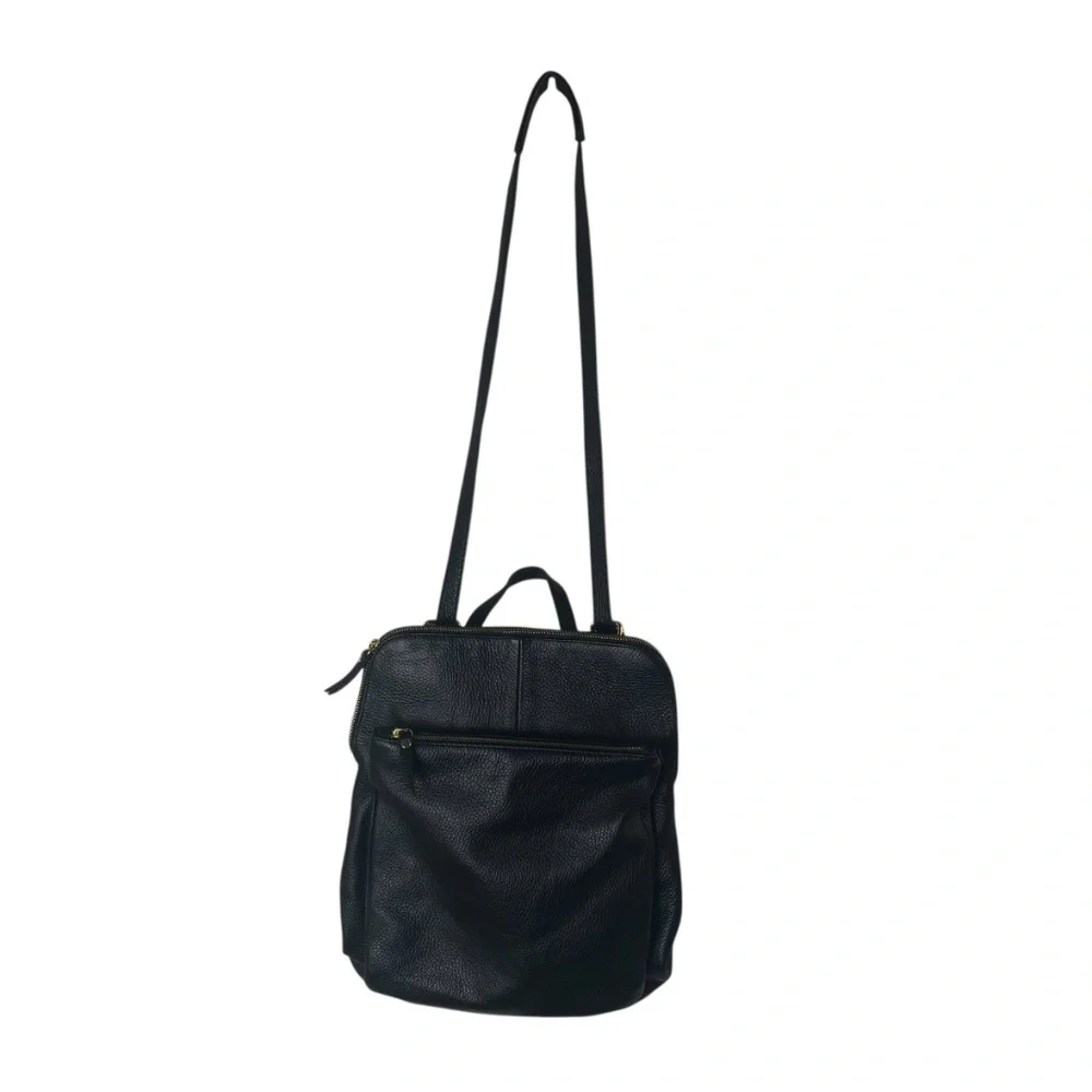 L.CREDI Convertible Leather Backpack Messenger in Black
